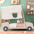 thumbnail image 2 of DSstyles Car-Shaped Platform Bed Frame For Kids With Headboard Pillow Ceiling Cloth LED Light For Toddler Children Boys Girls, 2 of 9
