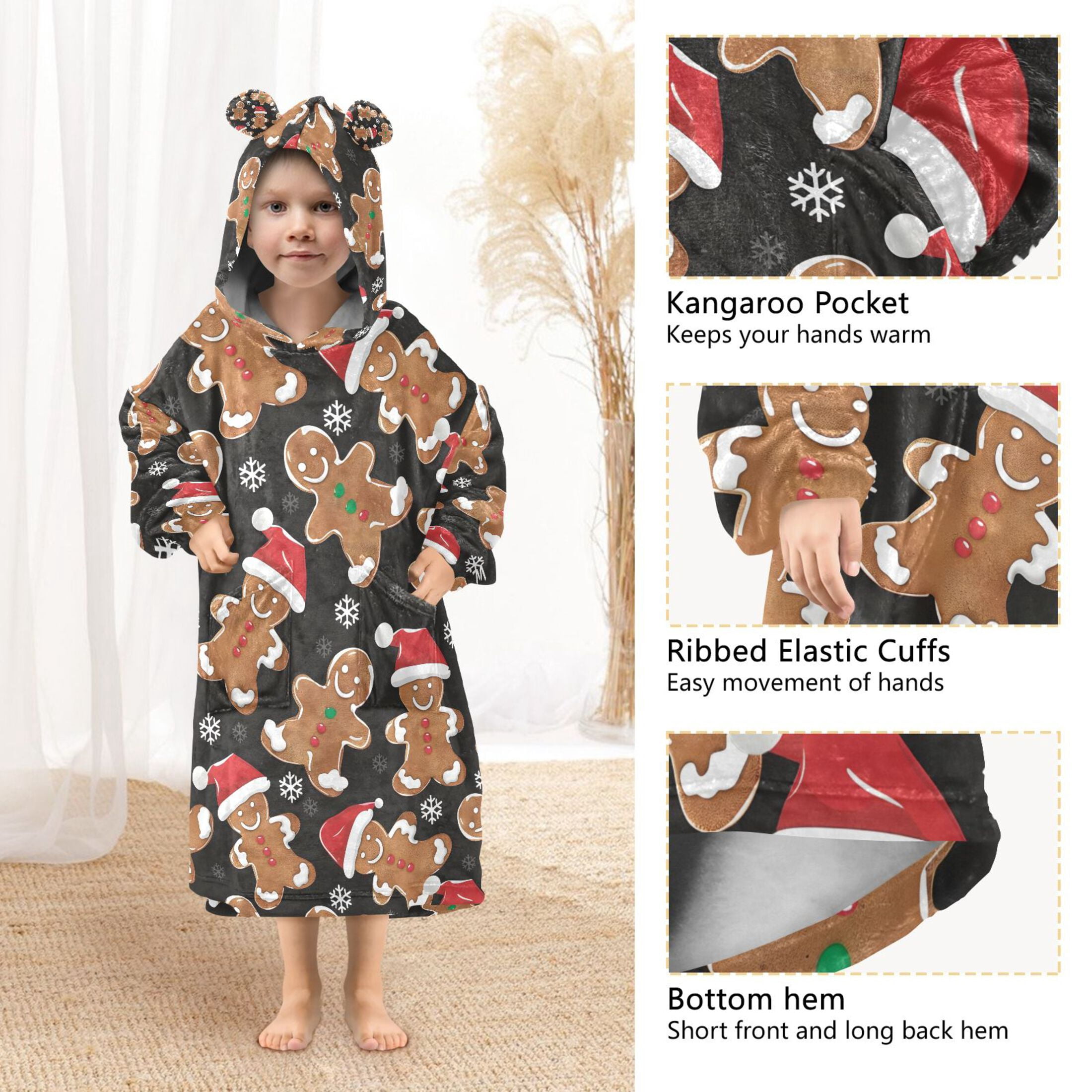 joogoo Wearable Blanket Hoodie for Gingerbread Man Christmas Oversized Sherpa Hooded 3-14 YR M