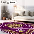 thumbnail image 2 of ODIKA 3'x5' Machine Washable Non-Slip Area Rug, Gridiron Stripe Accent with Crest Motif and Interlocking Borders High Traffic Rug with Pad, Purple, 672010, 2 of 8