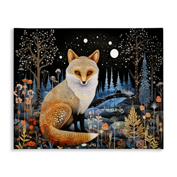 Stupell Industries Forest Fox in Nature Animals & Insects Painting Gallery Wrapped Canvas Art Print Wall Art, 20 x 16