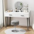 thumbnail image 3 of ACEQLYT® 360° Swivel Vanity Stool Chair with Storage, Height Adjustable Makeup Stool for Vanity Bathroom Bedroom, Gray Velvet Round Ottoman C104, 3 of 3
