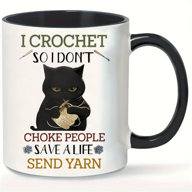 Taza de cerámica con divertido diseño de ganchillo y gato, 350 ml, I Crochet