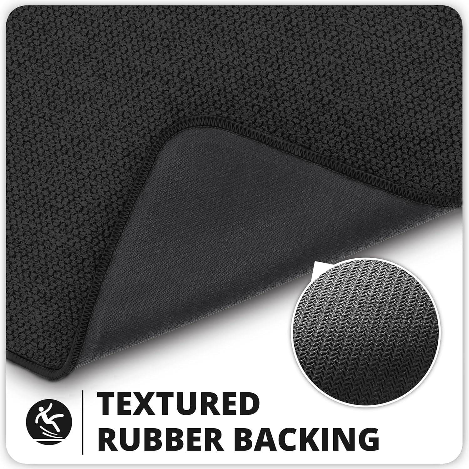 Bathroom Rug Set of 2, Toilet Rug, Quick Dry, Non-Slip, Machine Washable, Fit Under Doors, Absorbent Bathroom Rug（Black 20" x 32"+20" x 24"，U）