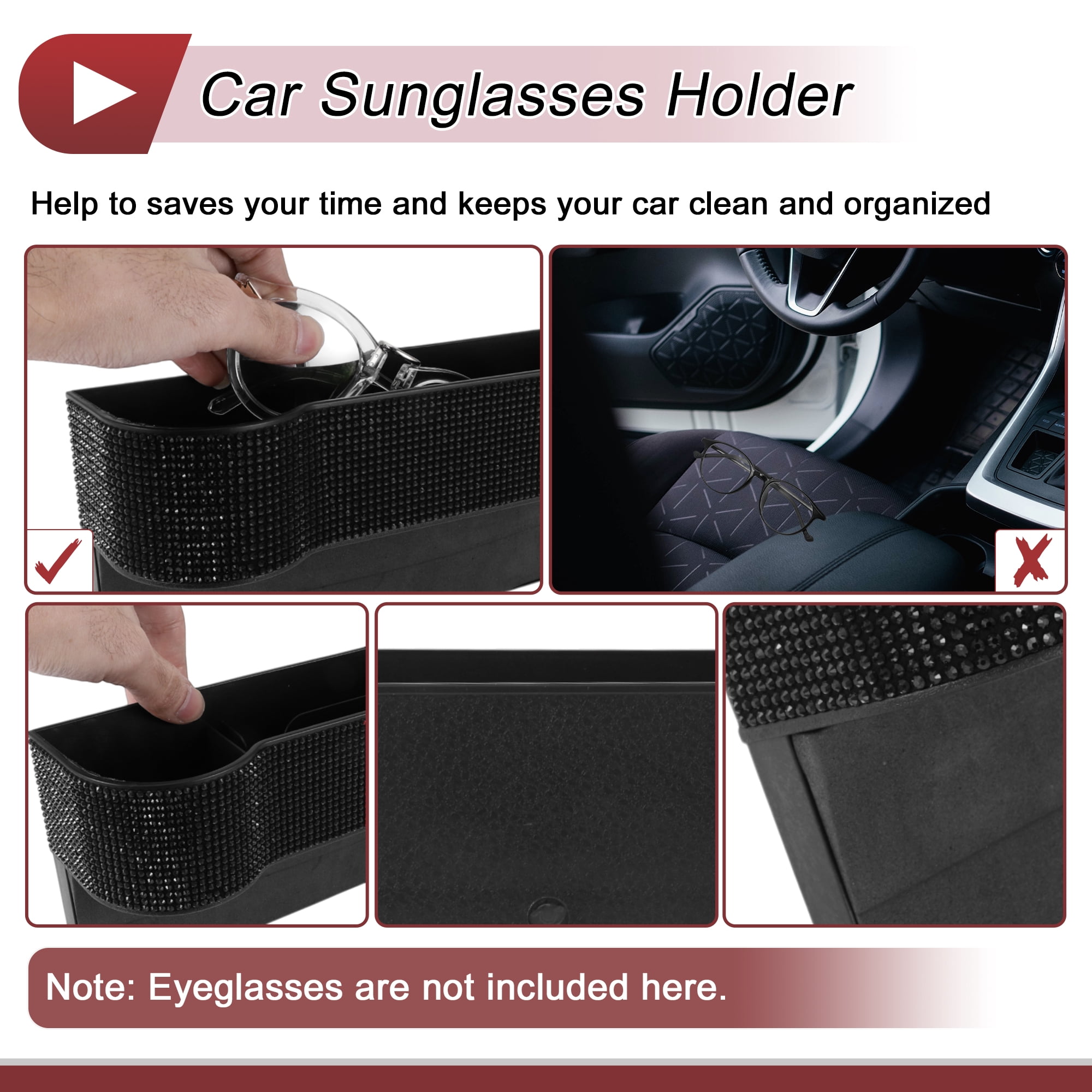 Unique Bargains Car Sunglasses Case Universal Eyeglasses Protective Storage Case ABS,Rhinestones Black 10.63"x5.51" 1 Pcs