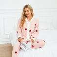 thumbnail image 5 of HEARTNICE Womens Fuzzy Plush Pajama Set, Soft Warm Fleece Pajama for Women Cute Long Embroidered 2 Piece Sleepwears(Strawberry-Pink,X-Large), 5 of 5