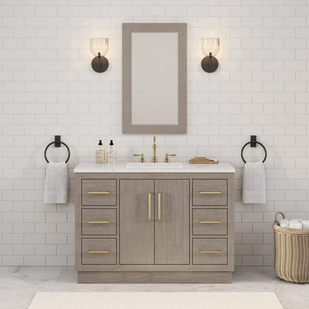 Water Creation 48" Wood Single Bathroom Vanity in Gray Oak and Gold