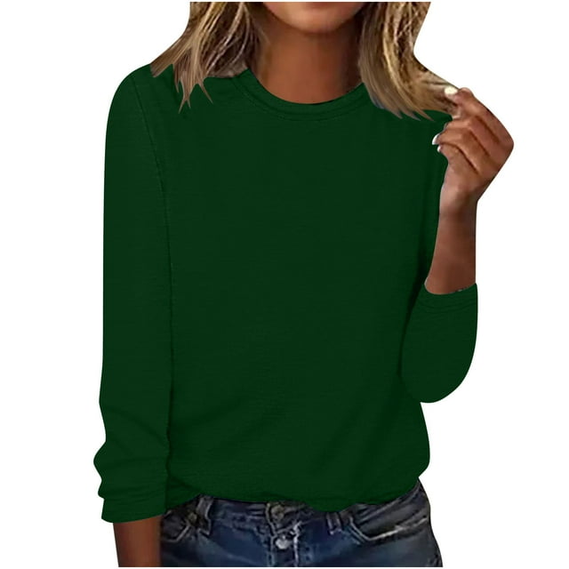 CEHVOM Blouse d'Été Décontractée à Manches Longues pour Femmes Col Rond Hauts Unis T-Shirt Liquidation