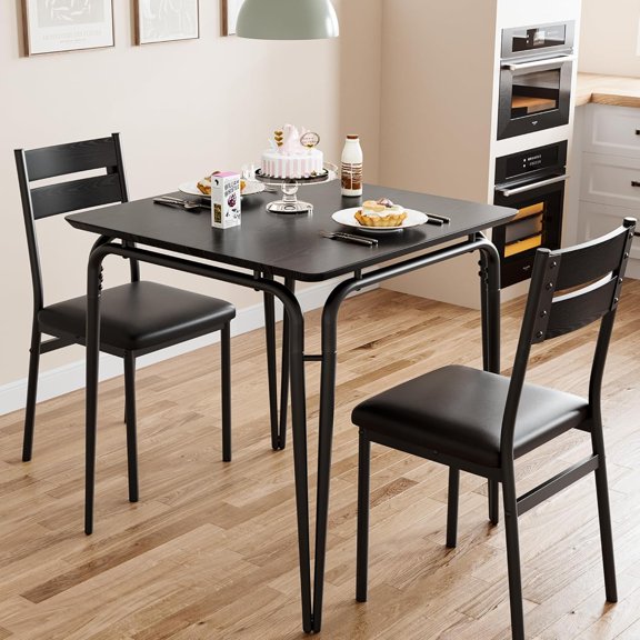 Small Kitchen Table for 2,Table and Chairs Set of 2, Dinette Set for 2, Square Dinner Table Set, 3Pcs Kitchen & Dining Room Sets for Small Space, Apartment, Home Office,Black