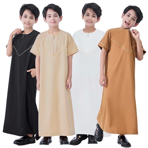 MUXiin Islamic Boys Jubba Thobe, Arabia Islamic Clothing, Fashion Boy’s Muslim Long Sleeves Kids Robe for 7-8 Years