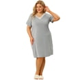 thumbnail image 3 of Camisón de encaje de talgrande pamujer, mancorta, cuello en V, pijama, rode dormir, vestido Gris claro 2X, 3 of 7