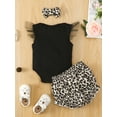 thumbnail image 3 of Franhais Baby Girl Summer Rompers Set Solid Color Mesh Ruffled Sleeveless Jumpsuit and Leopard Print Shorts Headband, 3 of 9