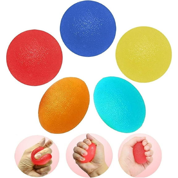 VEGCOO 5PCS Hand Grip Strength Trainer Anti Stress Balls, Stress Relief Ball for Adults , Finger Therapy Squeeze Training of 5 Resistance