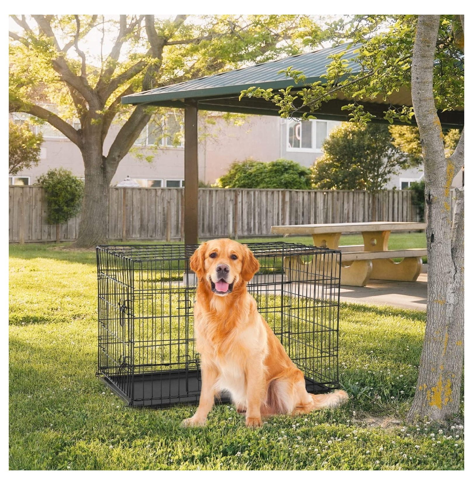 Inch Dog Crates for Large Dogs Folding Dog Cage Metal Wire Crates Portable Pet Kennels Outdoor and Indoor Pet Dog Cage Crate with Double-Door, Divider Panel, Removable Tray, Black