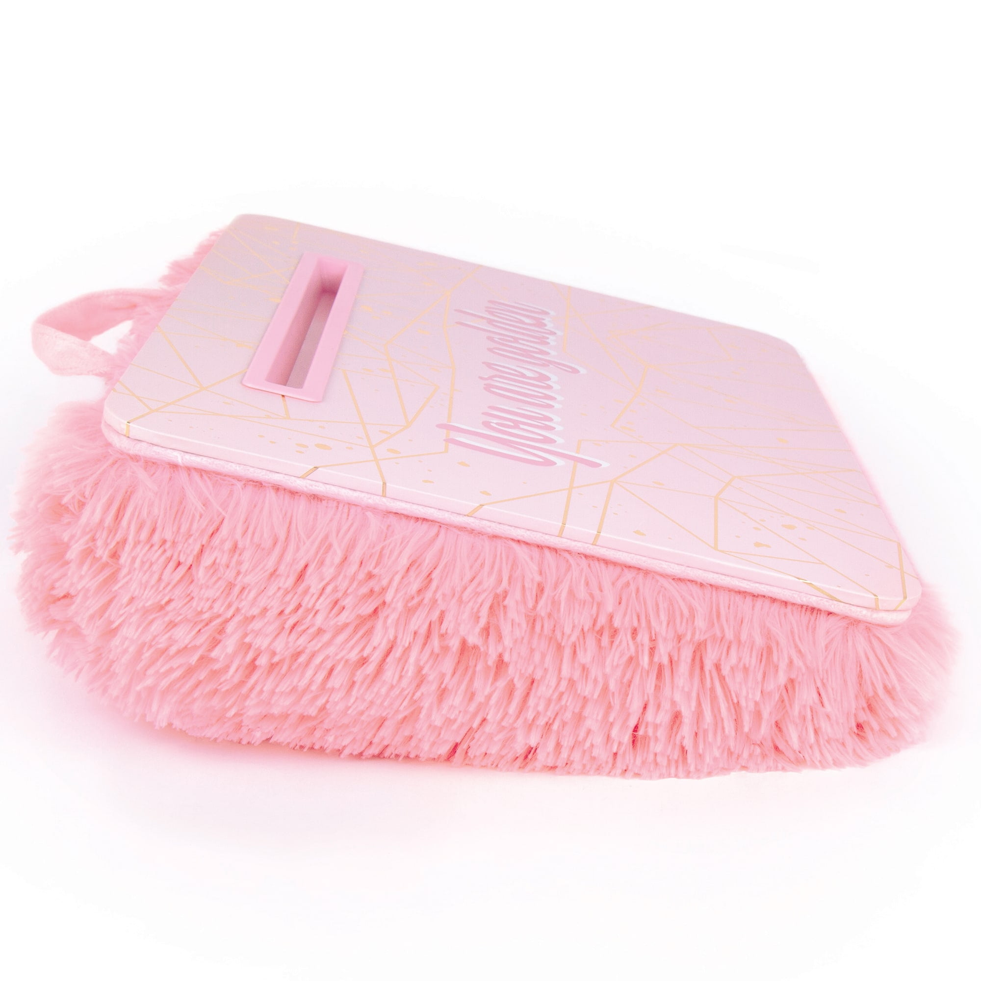 Three Cheers for Girls: Pink & Gold Deluxe Fur Portable Lap Desk -  W/ Handle & Versatile Media Slot - 12” x 17”,  Perfect For Fun & Homework, Ages 6+