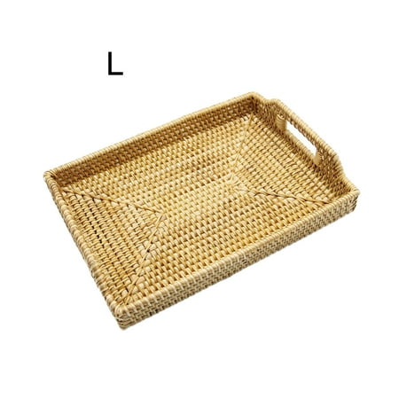 

Garhelper Hand-Woven Rattan Rectangular Serving Tray with Handles for Breakfast Drinkware Snacking for Coffee Table