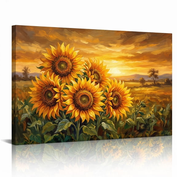 XaaKee Canvas Wall Art Prints Radiant Blossoms Sunflowers Nature Painting Canvas Prints Wall Art Inner Framed 18*12Inch