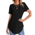 thumbnail image 1 of Camiseta de verano elegante informal de color liso con botones en la espalda y manga corta con dobladillo curvado para mujer, 1 of 6
