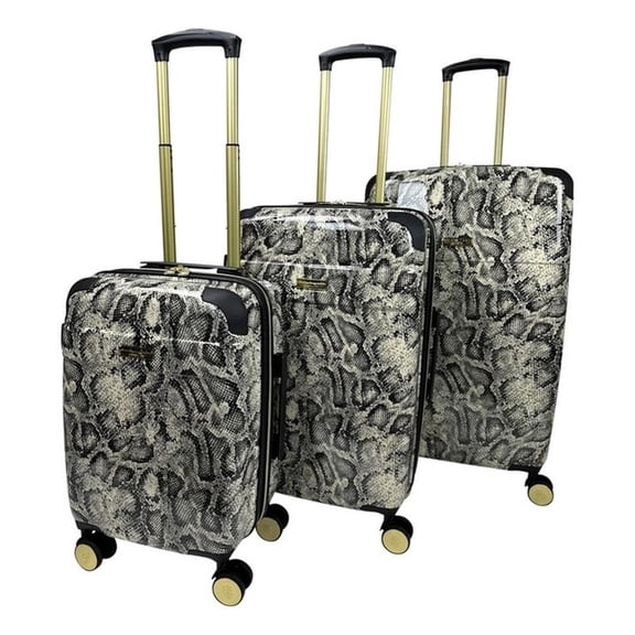 Pemberly Row Traditional Plastic Python 3-Piece Hardside Spinner Set in Gray