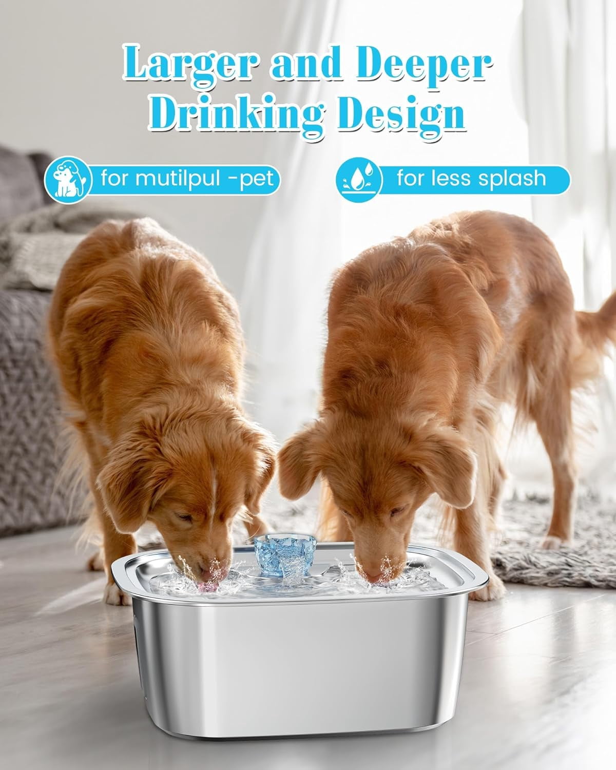3 Galon Stainless Steel Dog Water Fountain for Large Dogs, Pet Water Fountain with 2 Filters, Automatic Dog Fountain Dog Water Bowl Dispenser Indoor, Quiet Pump, Dishwasher Safe