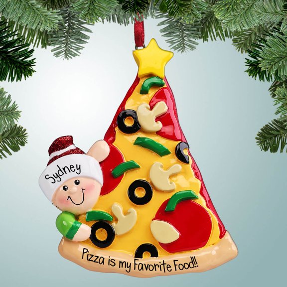 Kid with Slice of Pizza - Personalized Christmas Ornament - Food - Pizzeria - Italian - Great Gift Ideas