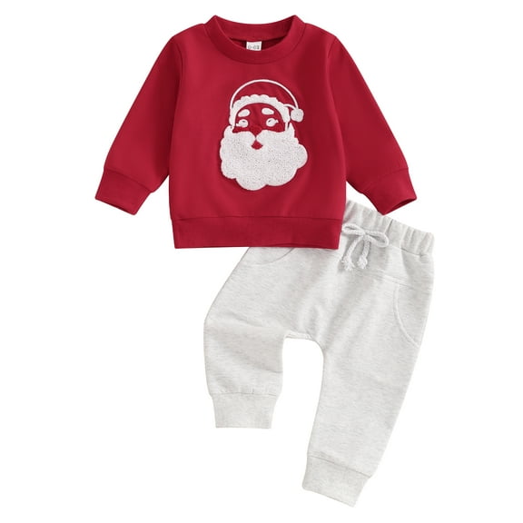 Suealasg Toddler Baby Boy Christmas Clothes 6M 1T 2T 3T Infant Boy 2Pcs Fall Winter Clothes Long Sleeve Santa Claus Print Sweatshirt Tops Long Pants Sets