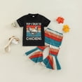 thumbnail image 3 of Girls Outfits Casual Summer Short Sleeve Letter Print Tops Striped Flare Pants Baby Clothes Black 6 Months-12 Months, 3 of 7