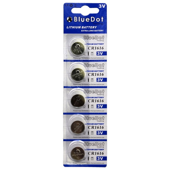 BlueDot Trading CR1616 Lithium Manganese Dioxide (Li-MnO2) Button Coin Cell Batteries - 5 Pack