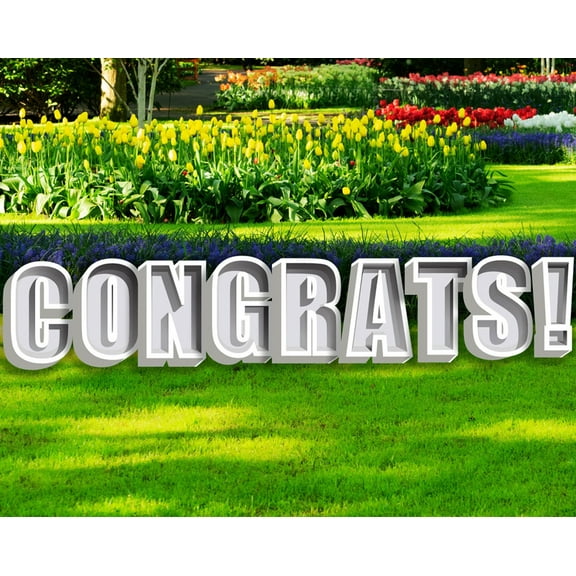 CONGRATS 24" White Tall Elegant Shadow Box Yard Letters Yard Signs for Graduation, Retirement