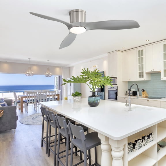 52-Inch Flush Mount Ceiling Fan with Light and Remote, Dimmable LED, 3 ABS Blades, Reversible DC Motor, for Living Room