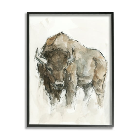 Stupell Industries Western American Buffalo Brown Country Animal Animals & Insects Painting Black Framed Art Print Wall Art, 11 x 14