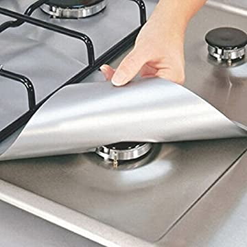 4Pcs Reusable Foil Gas Hob Range Stovetop Burner Protector Liner Cover For Cleaning Kitchen Tools (Silver)