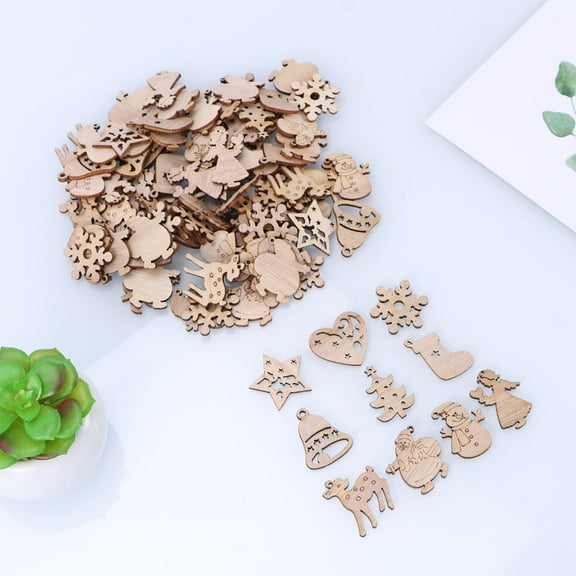 OUNONA Mini Holiday Wood Cutouts 100Pcs Craft Decor Unique Vintage Decor for Various Parties