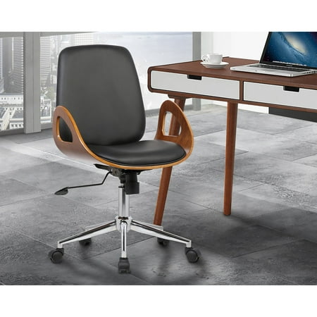 Armen Living Wallace Mid-Century Office Chair in Chrome finish with Black Faux Leather and Walnut Veneer (Best Finish For Black Walnut)
