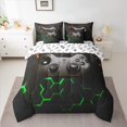 thumbnail image 3 of Feelyou Cartoon Game Console Bedding Comforter Set 7 Pieces for Kid, Glowing Honeycomb Abstract Full Bedding Set, Neon Green Orange Reversible Fitted Sheet Flat Sheet, Ultra Soft Bedroom Decor, 3 of 9