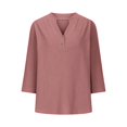 thumbnail image 5 of JFGHDG 3/4 length sleeve womens tops button down shirts for women Roll Up Short Sleeve Tops Summer Tops for Women 2025 elbow length tee shirts for women V Neck Down Top T Shirt Rose Gold XL, 5 of 6