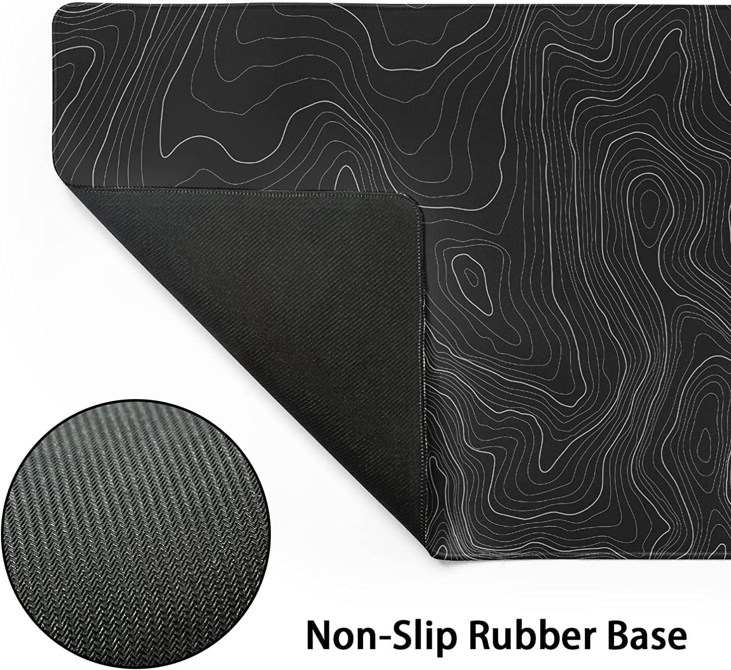 Large Mouse Pad Mat (35.4×15.7 Inch) Extended Gaming Mouse Pad with Non-Slip Rubber Base,Black Background Contour Map Lines for Gaming Office PC Laptop Computer