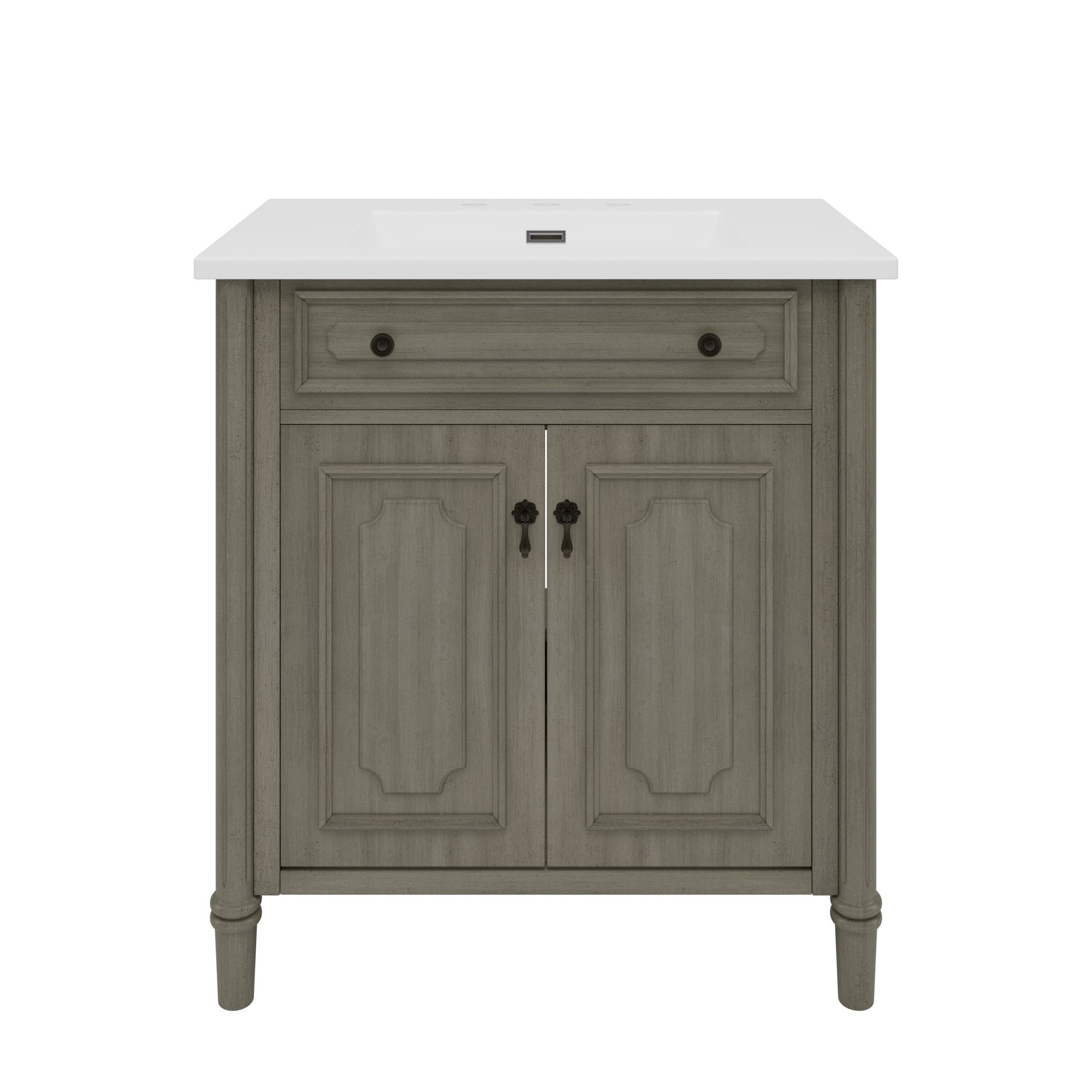 Christopher Knight Home 31" Vintage Bathroom Vanity, Curved Profile MDF Cabinet with Ceramic Sink, Gray