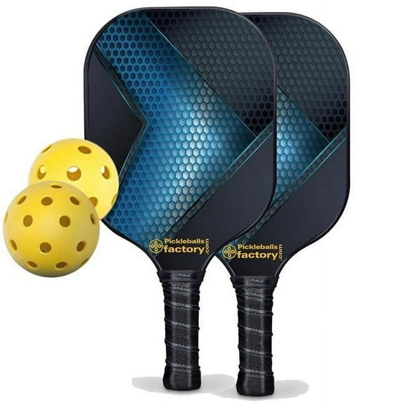 Pickleball Factory PB0009-2-G Pickleball Starter Set - Hexagon Grids Usapa Pickleball Paddles, Portable Pickleball Set, Glassfiber Graphite