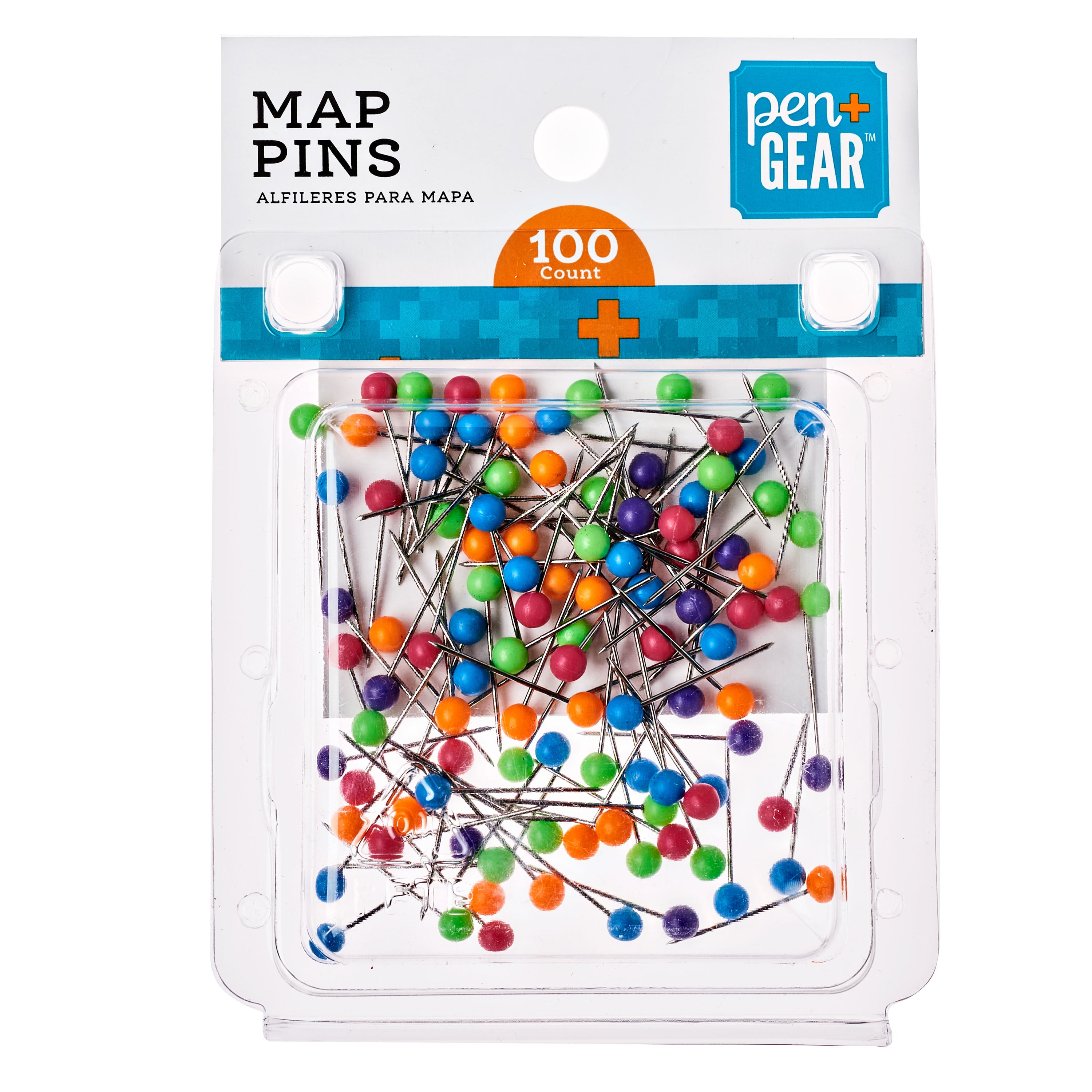 Plastic Head U Brands Map Push Pins 100-Count Assorted Colors Steel Point 
