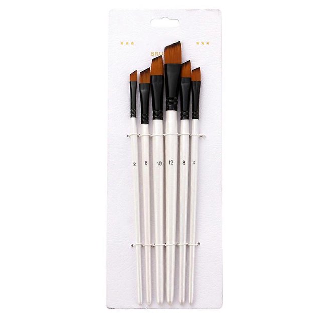 Nylon Paint Brush Set Double Color Angled Tip for Artists Painting Supplies Black Water Absorption 6Pcs
