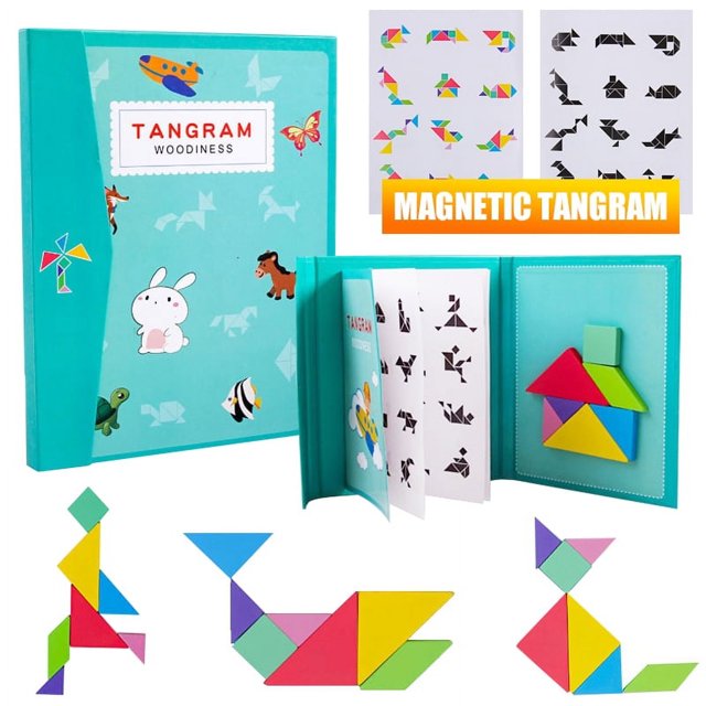 Rompecabezas de tangram de viaje OUSITAI: libro de bloques con patrones magnéticos, juego de viaje por carretera, rompecabezas de formas, disección, juegos STEM con solución para el desafío de los