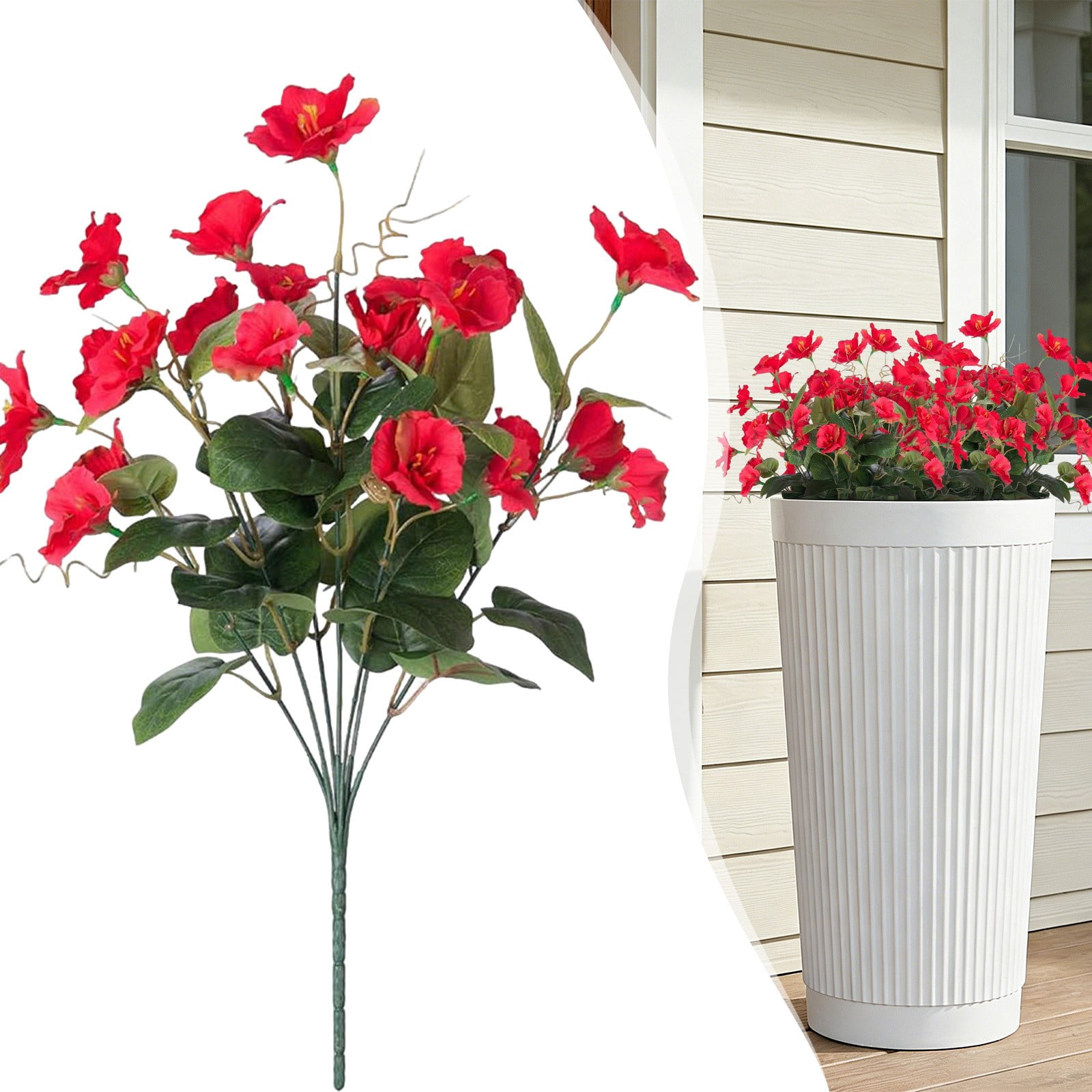 7 Bundles Artificial Flowers Outdoor Spring Summer Decoration Fake Silk Colorful Daisy Eucalyptus Realistic UV Outside Faux Plants for Garden Porch Window Box Home Decor(Red)