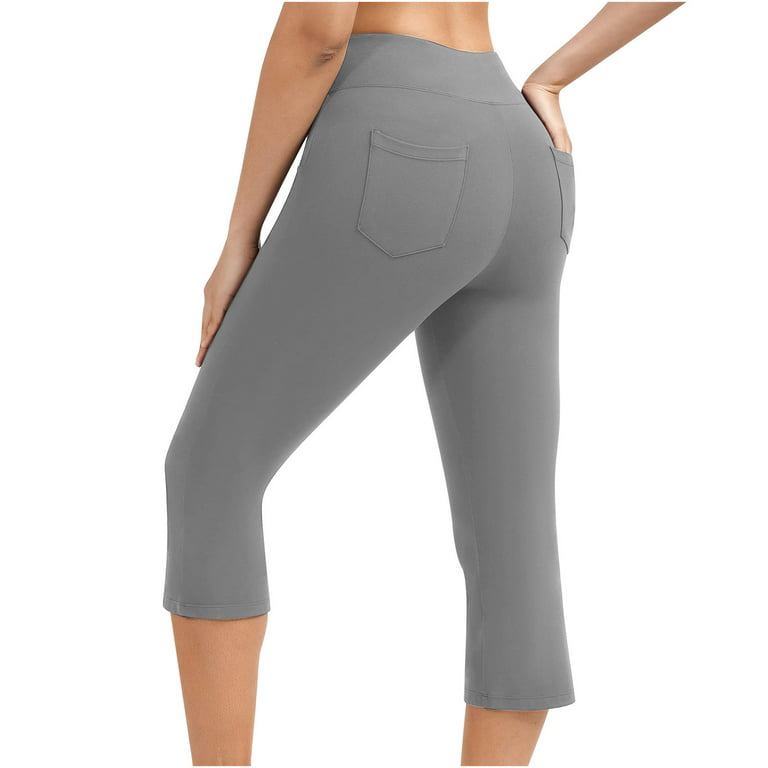 Zpanxa Capris for Women Casual Summer High Waisted Workout Yoga Pants  Lightweight Knee Length Capri Leggings with Pockets Gray XL
