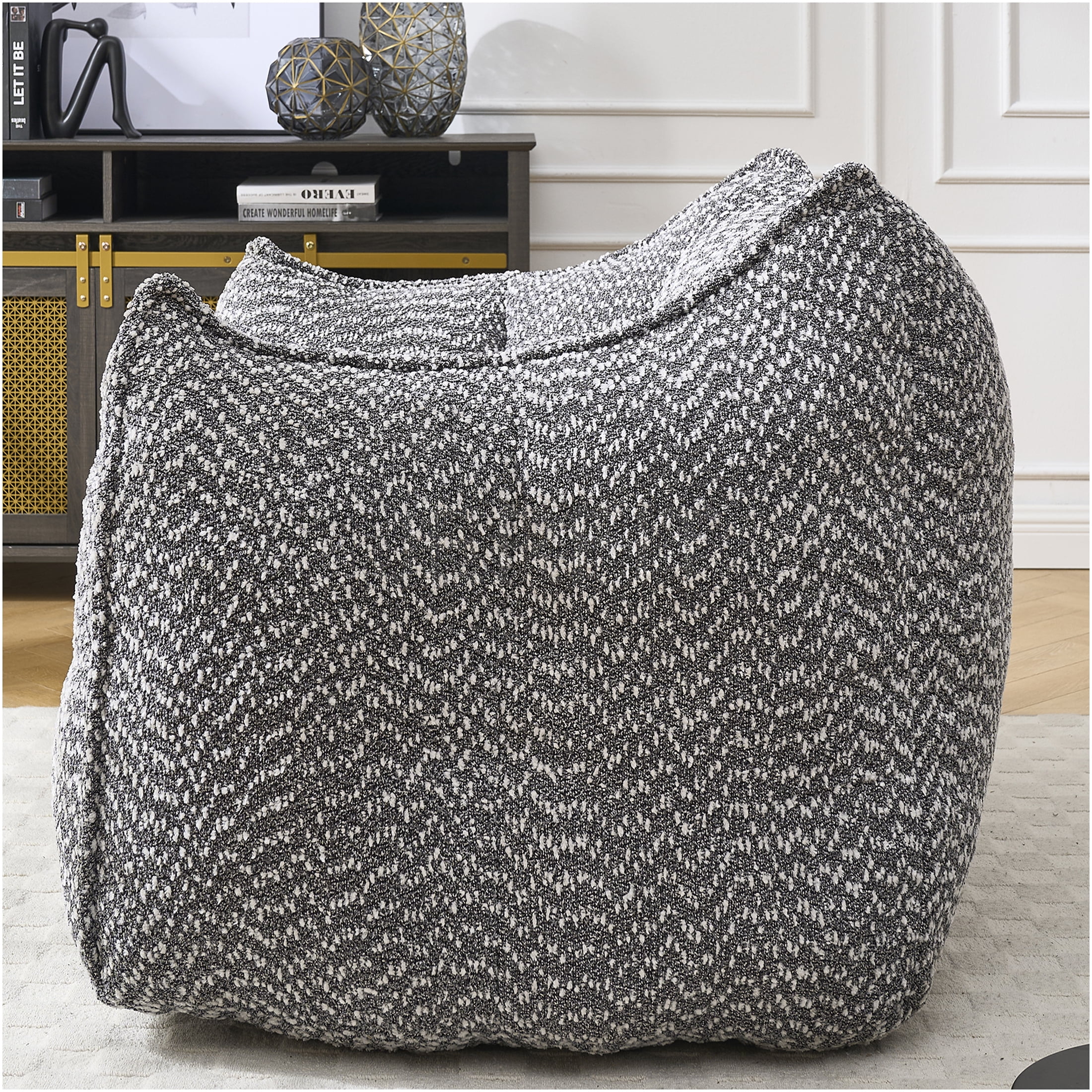 JERFIT Chenille Bean Bag Chair for Adults, Oversized Square Gaming Chair with High Resilience Foam, Comfy Armrests & Handle for Living Room, Bedroom, TV Watching, Reading - Grey