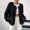 Black, variant on Women Soft Teddy Fleece Button Down Blazer Jacket Long Sleeve Fall Winter Casual Layering Outerwear Orange 4XL