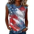 thumbnail image 2 of Tank Tops for Women Patriotic Print Round Neck Sleeveless Shirts Casual Loose Fit Trendy Star Stripe Camisole Blouse Watermelon Red 3XL, 2 of 6