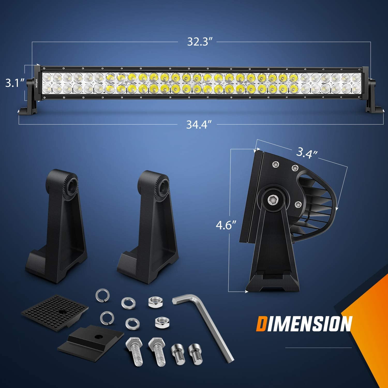Nilight LED Light Bar 32Inch 180W Spot Flood Combo Led Off Road Lights 12V 5Pin Rocker Switch LED Light Bar Wiring Harness Kit,Clear,White