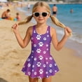 thumbnail image 3 of DISNIMO Girls One Piece Swimsuits Dog Paw Print Comfortable Breathable Bathing Suit with Skirt Sleeveless Swim Dress Hawaiian Summer Swimwear Size 3-13 Years, 3 of 8