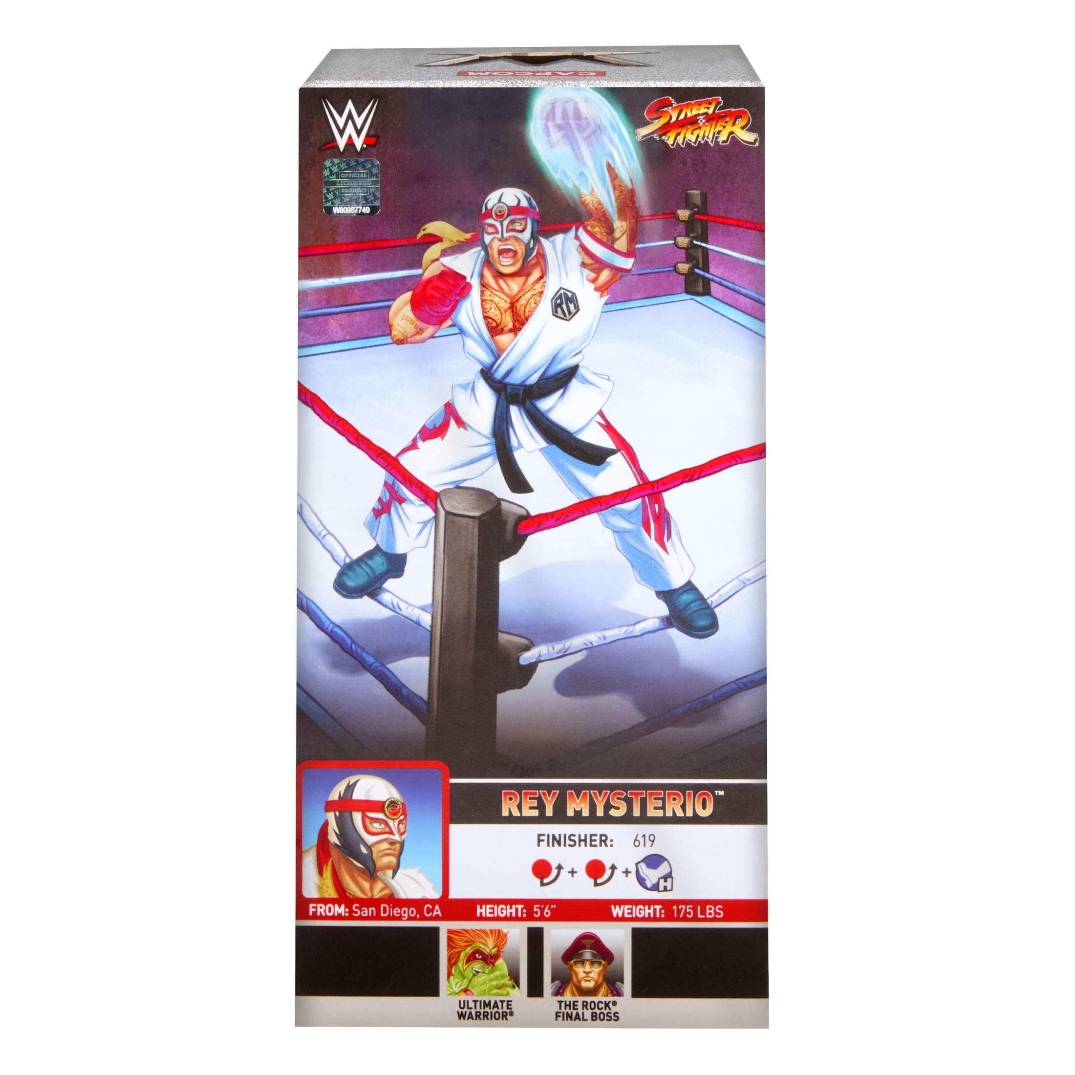 WWE x Street Fighter Rey Mysterio Action Figure & Accessories, 6-inch Collectible Ryu Mashup Set