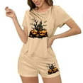 thumbnail image 5 of Tnhcen Women's Halloween Milk Silk Pajama Set Short Sleeve Round Neck Sporty Sleepwear Comfortable Loungewear S-XL Multiple Colors Available Khaki, 5 of 7